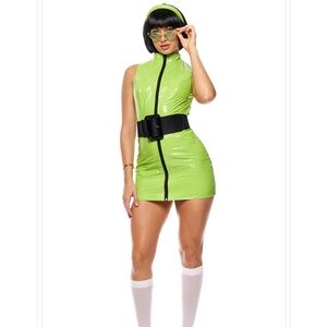 Neon Green Sleeveless Mini Dress with Black Belt